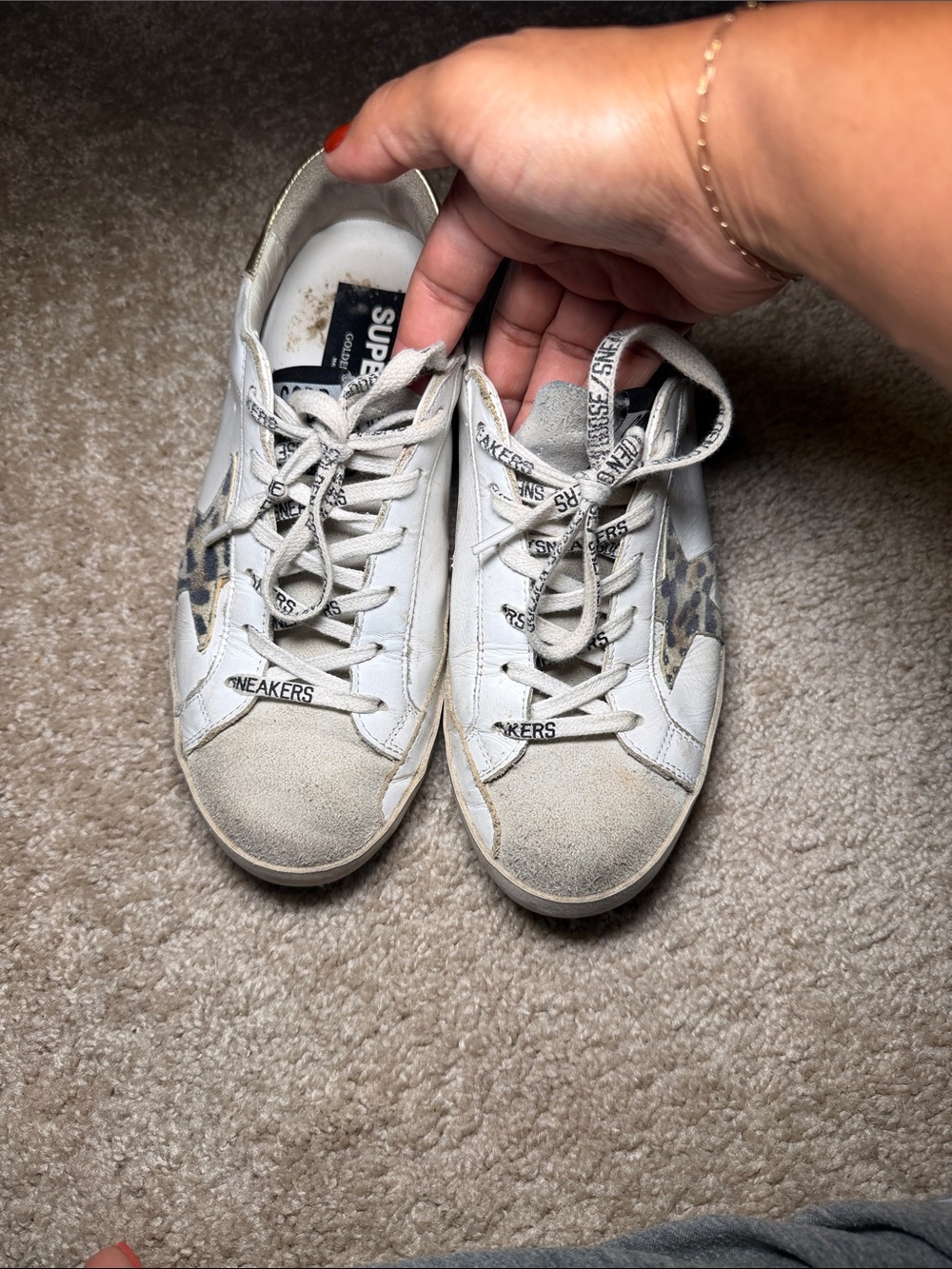 Golden Goose White Leather Sneakers with Leopard Star